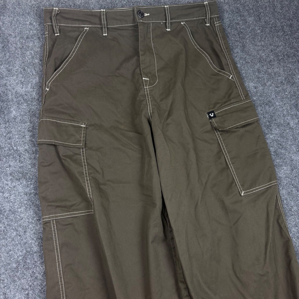 True Religion Balloon Cargo Pants Mens 34 Olive Brown Contrast Stitch